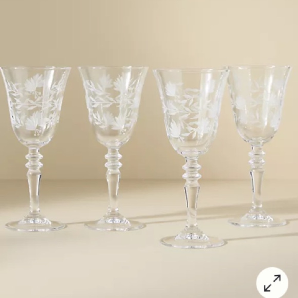 Anthropologie Handcrafted Wine Glasses Set of Four Rare NIB